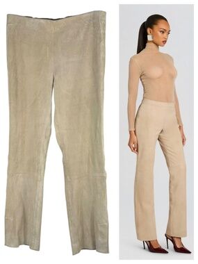 Vince Lamb Leather Pants Sz XL 14 16 Tan Nude 100% Leather Pull On SOFT Suede